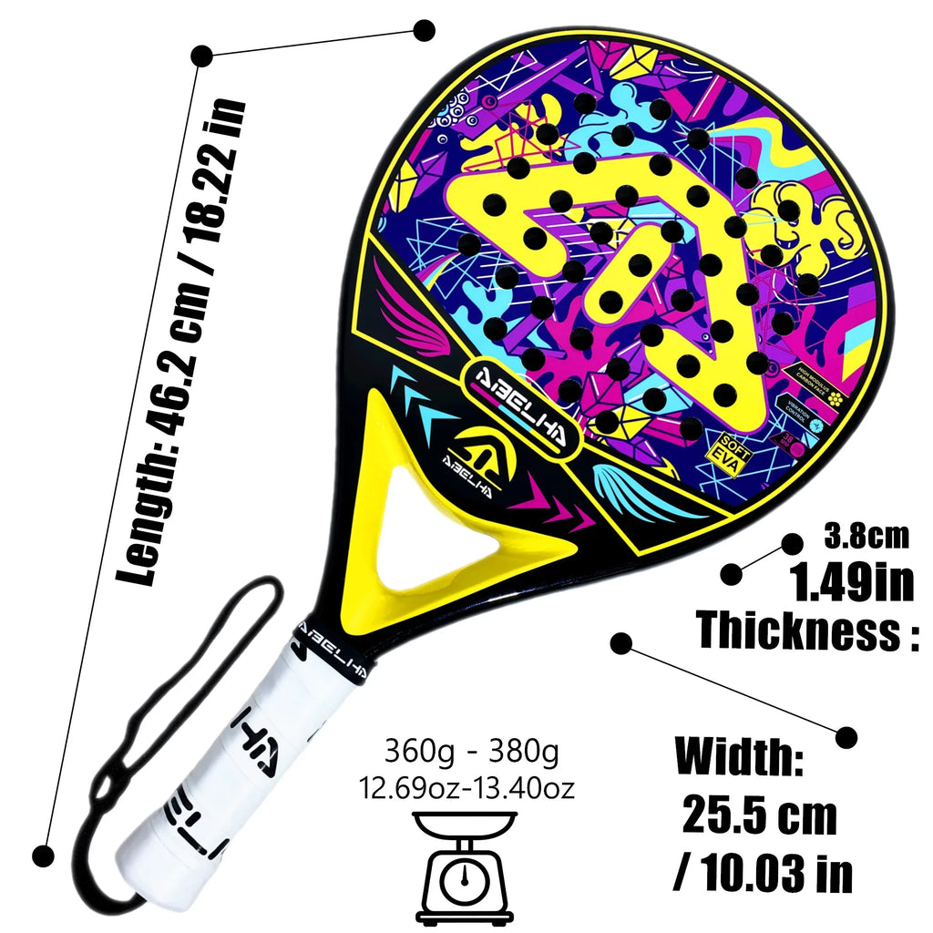ABELHA 2026 Padel Racket Carbon Fiber Surface with EVA Memory Flex Foam Core Padel Tennis Racquets Lightweight