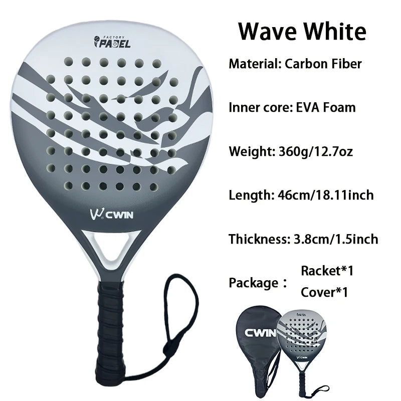 2026 Cwin Padel Racket Carbon Fiber Lightweight EVA Foam Soft Face Comfort Grip Shock Absorption Enhanced Sweet Spot with Bag