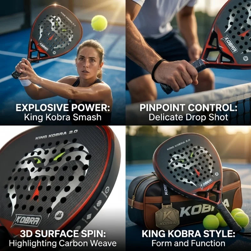 KING KOBRA 2.0 18K Carbon Fiber Padel Racket 3D Textured Anti-Slip Surface Paddle Tennis Racket Shock Resistant