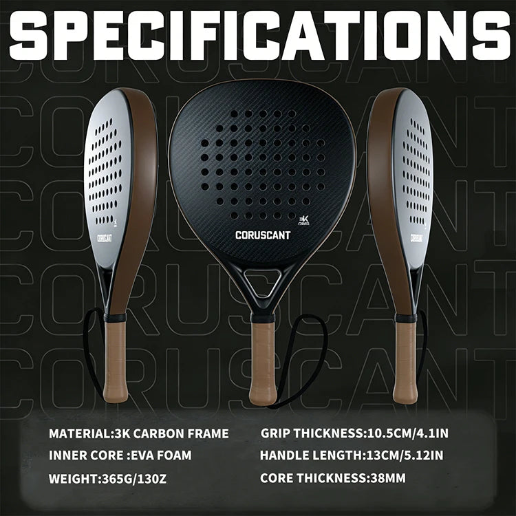 Versatile Carbon fiber material 3K padel racket medium balanced frame, full solid core high durability anti-break structure for