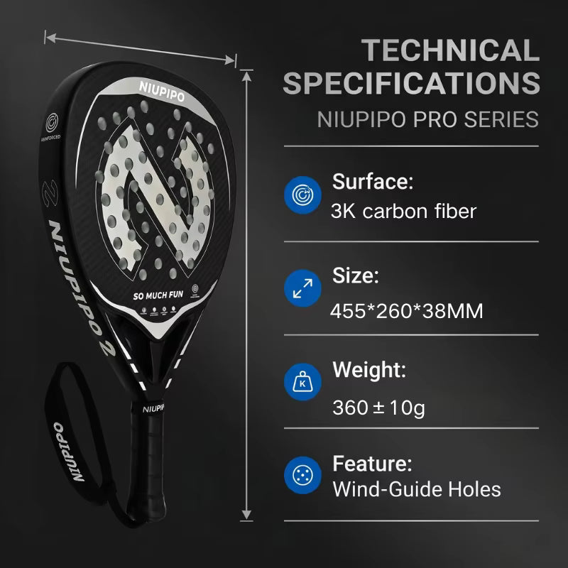Professional Carbon Fiber Padel Racket 3K Carbon Surface Paddle Racquet For Beginners Intermediate Players Training