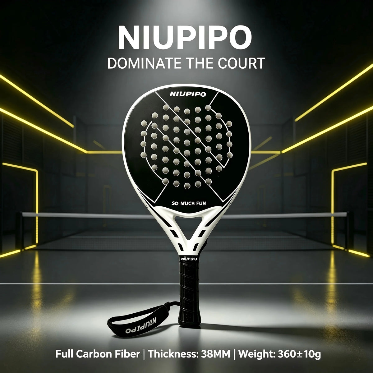 New Arrival NIUPIPO Black White Padel Tennis Racket Shock Absorbing Anti-vibration Paddle Racket Durable Frame for Outdoor Court