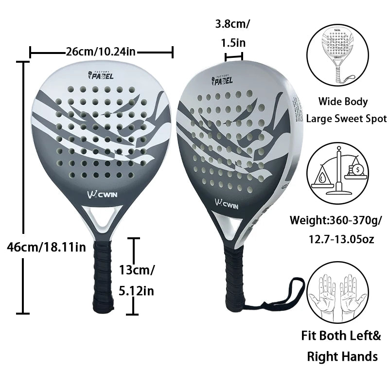 2026 Cwin Padel Racket Carbon Fiber Lightweight EVA Foam Soft Face Comfort Grip Shock Absorption Enhanced Sweet Spot with Bag