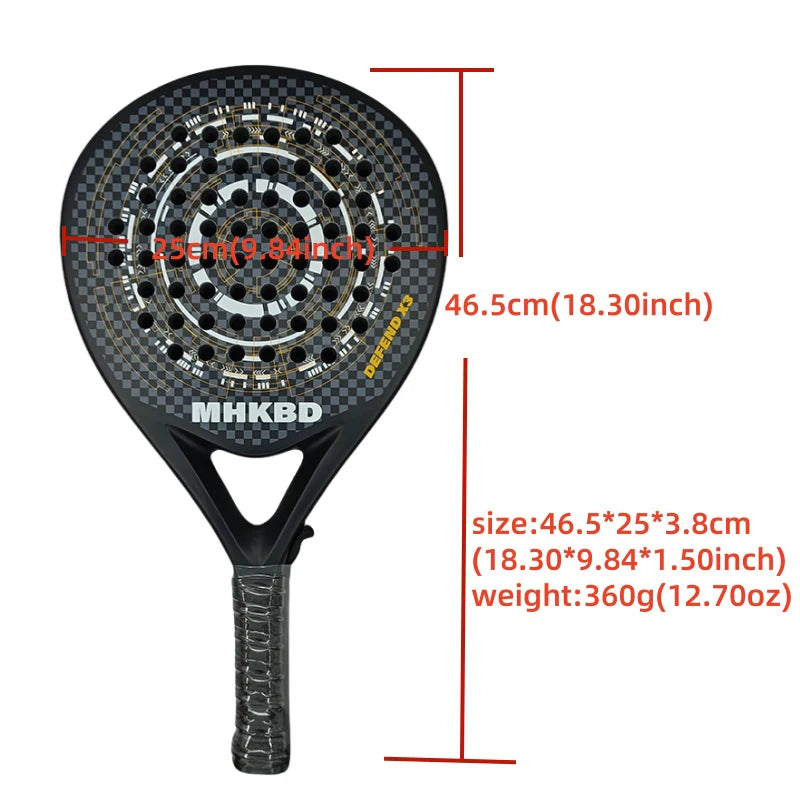 MHKBD Carbon Fiber Padel Racket Shock Absorption Arm Friendly High Performance with Carry Bag 2026
