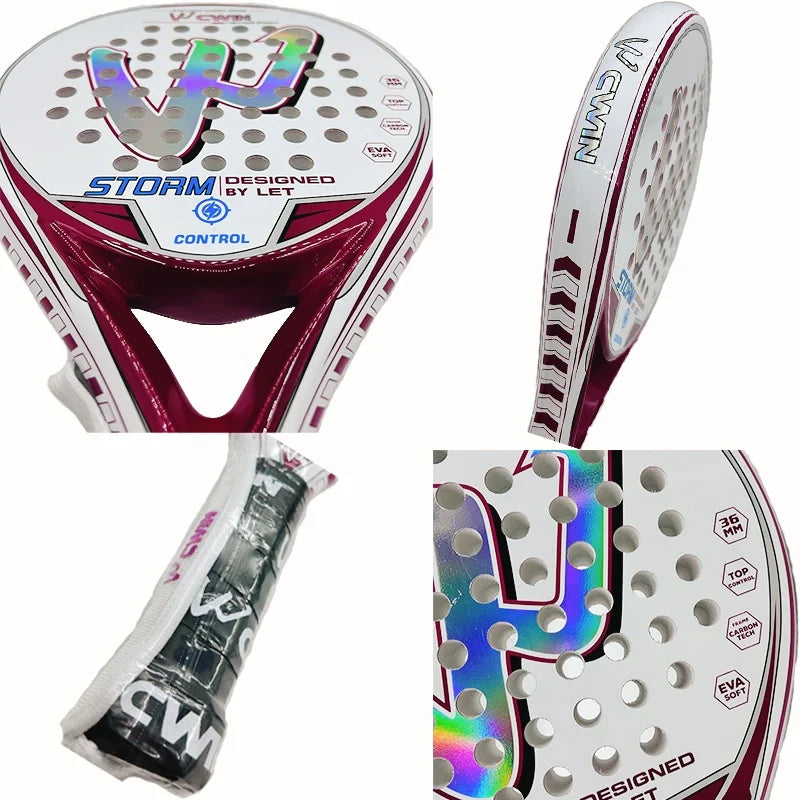 Cwin Paddle Racket Pro Carbon Fiber Soft EVA Surface Comfort for Professional Training Play Tennis Paddle Racquet with Padel Bag
