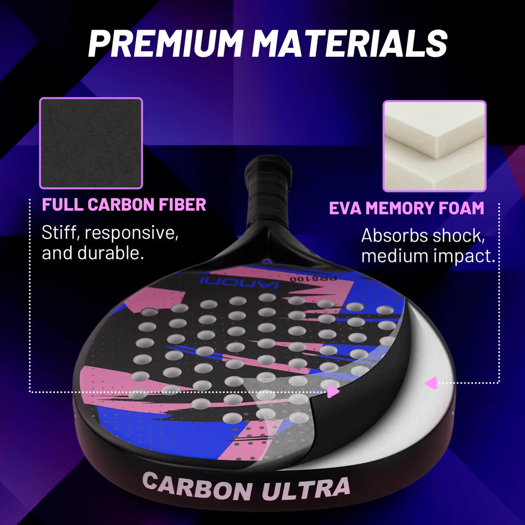 IANONI 8100 BLUE Padel Racket Carbon Fiber Surface with EVA Memory Flex Foam Core Lightweight Padel Racquet